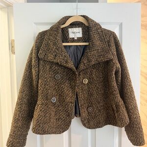 Oleg Cassini Brown Textured Tweed Double-Breasted Blazer